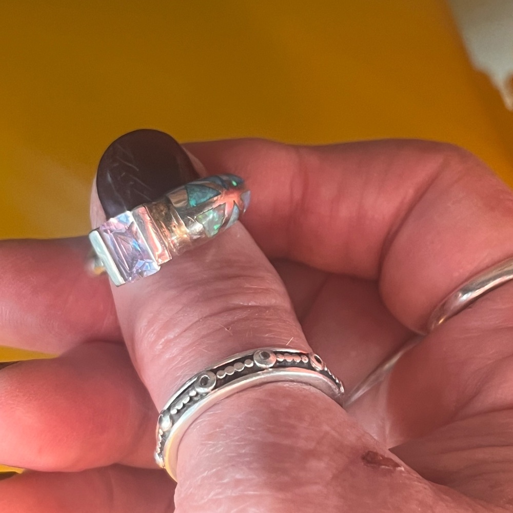 Sterling Silver Opal and Amethyst Ring — Blue Opal Inlay with Purple Amethyst - Picture 14 of 14